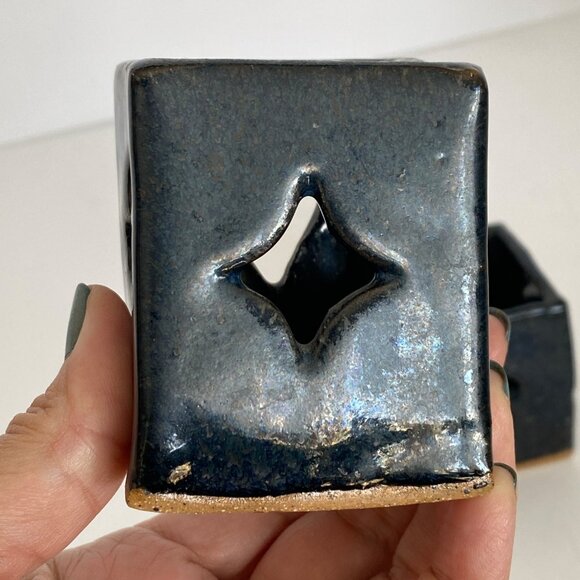 Raku Ceramic Playing Card Votive Candle Holders Heart Spade Diamond Club Set 2 - Picture 9 of 13